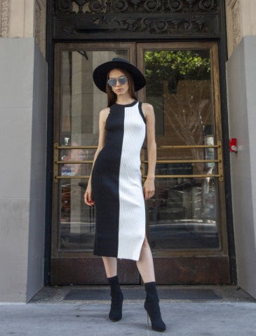 Black & White Knit Colorblock Dress