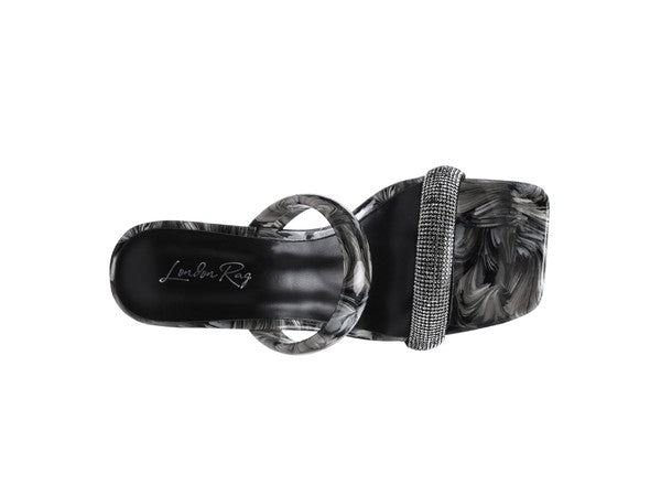 Clear Block Heeled Marble Print Slides