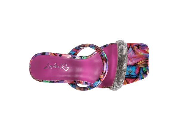Clear Block Heeled Marble Print Slides