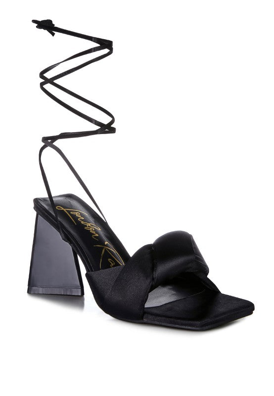 Knotted Triangular Block Heel Sandals