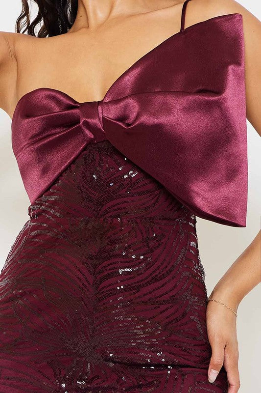 Satin with Patterned Sequin Body Maxi Dress