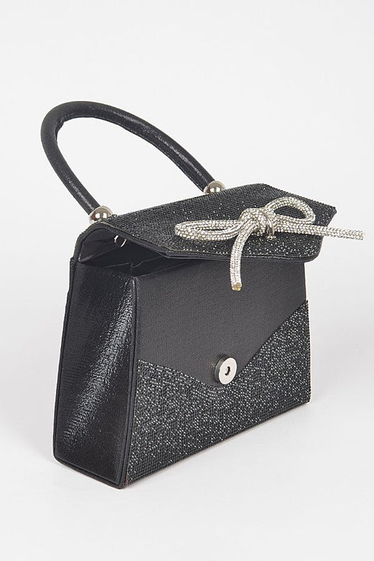Rhinestone Bow Tie Iconic Top Handle Clutch