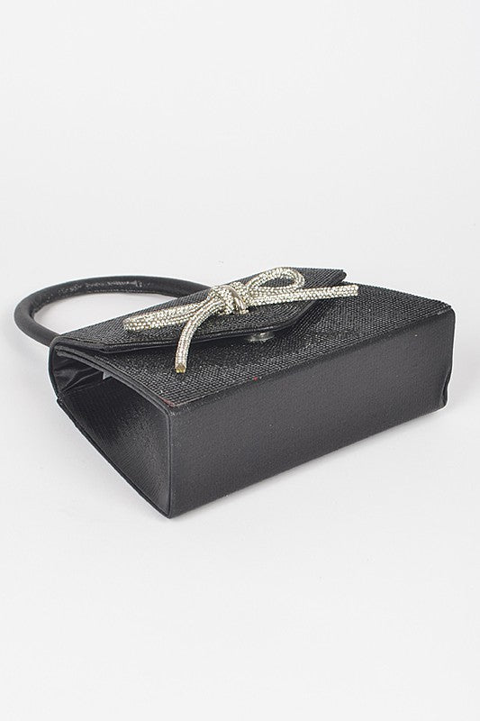 Rhinestone Bow Tie Iconic Top Handle Clutch
