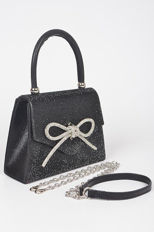Rhinestone Bow Tie Iconic Top Handle Clutch