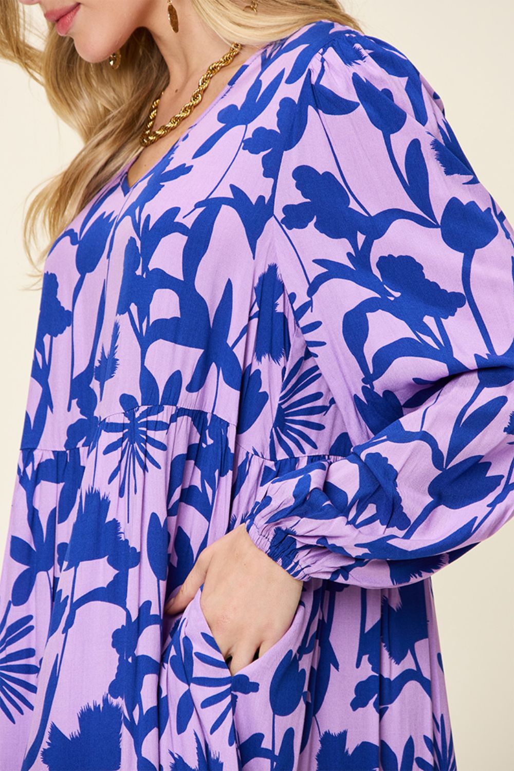 Printed Ruffle Hem Long Sleeve Dress