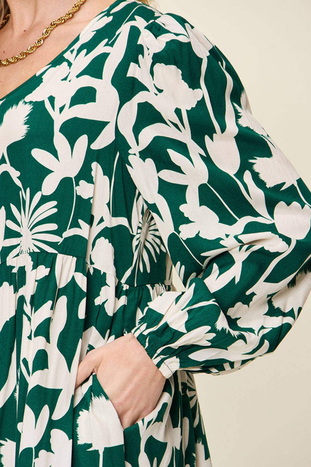 Printed Ruffle Hem Long Sleeve Dress