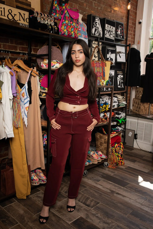 Blazer And Pants Set In Burgundy estilomunecaboutique