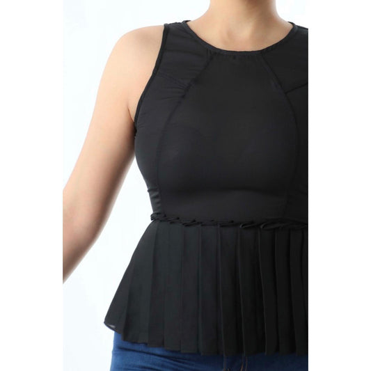 Chic Sleeveless Medium Top with Ruffled Bottom for Women - Lightweight Fabric - - Everyday - Day Womenswear