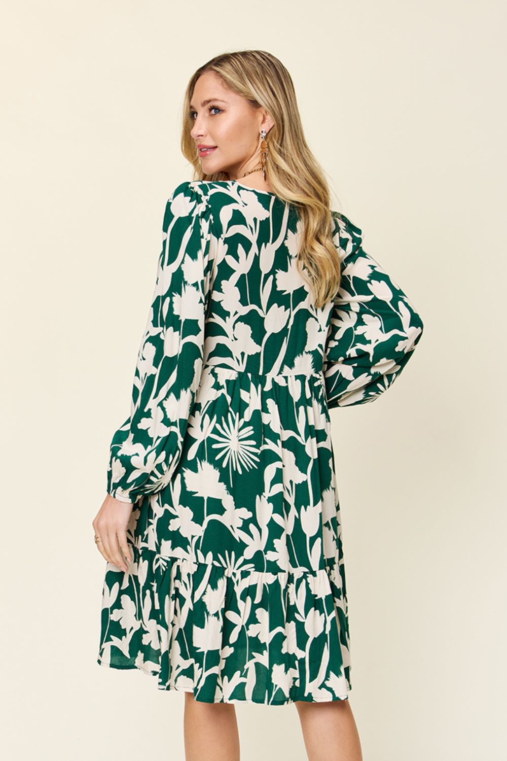 Printed Ruffle Hem Long Sleeve Dress
