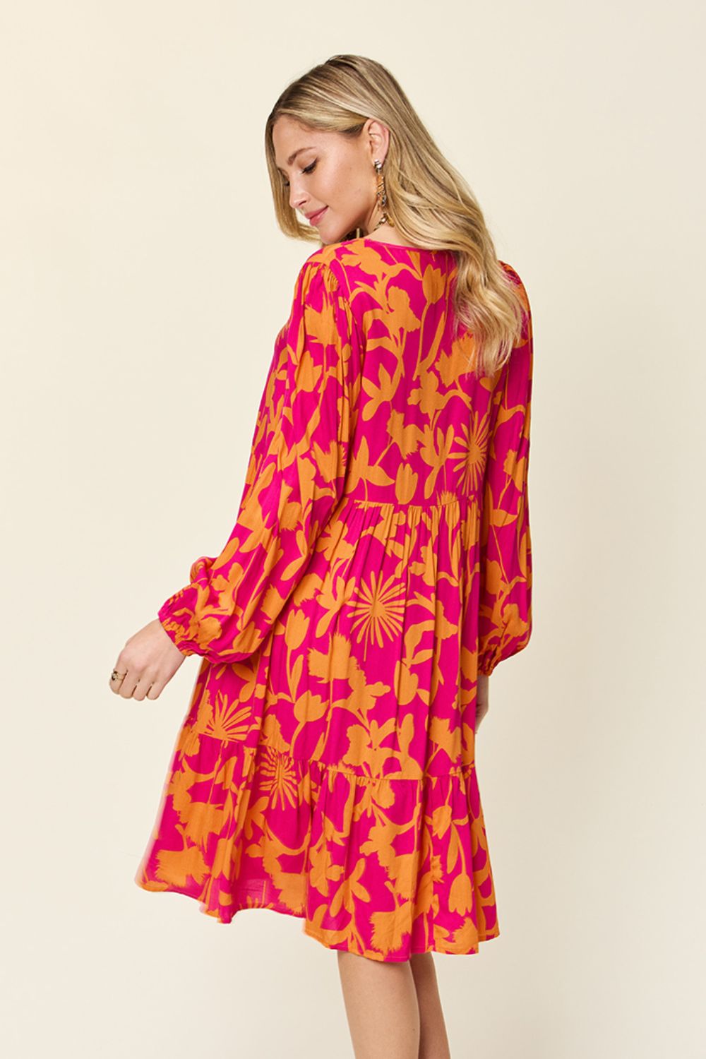 Printed Ruffle Hem Long Sleeve Dress