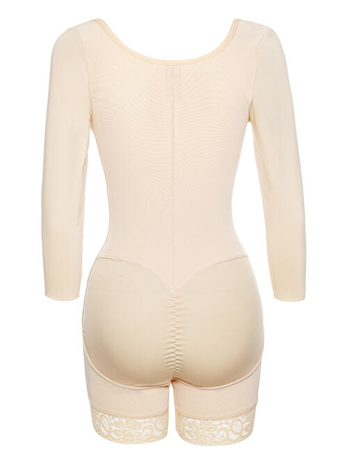 Zip Up Lace Detail Long Sleeve Shapewear
