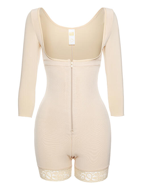 Zip Up Lace Detail Long Sleeve Shapewear