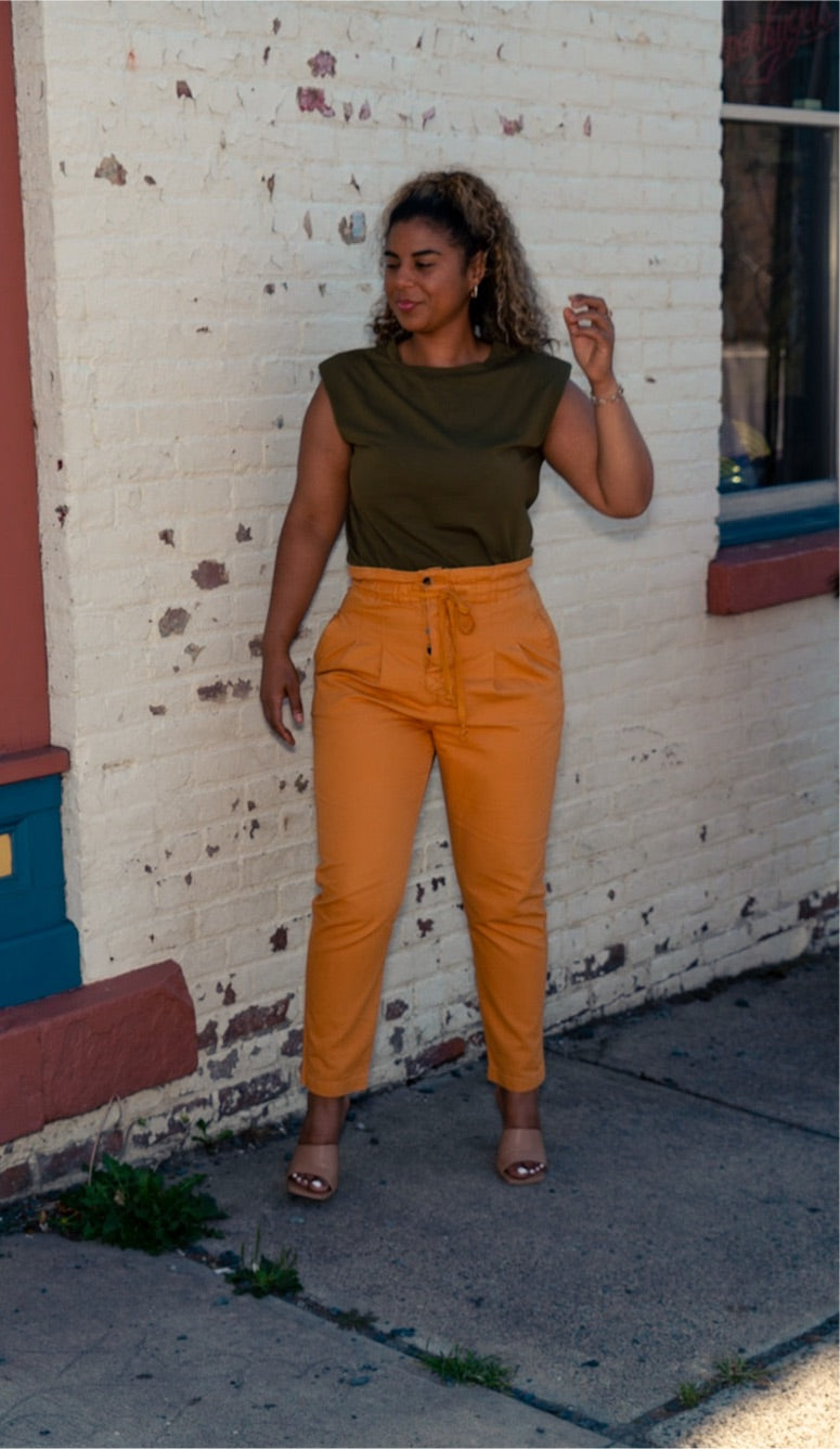 Stone washed paperbag waisted pants Estilo Muñeca
