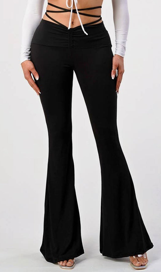 Mid rise flare pants with wrap around string Estilo Muñeca
