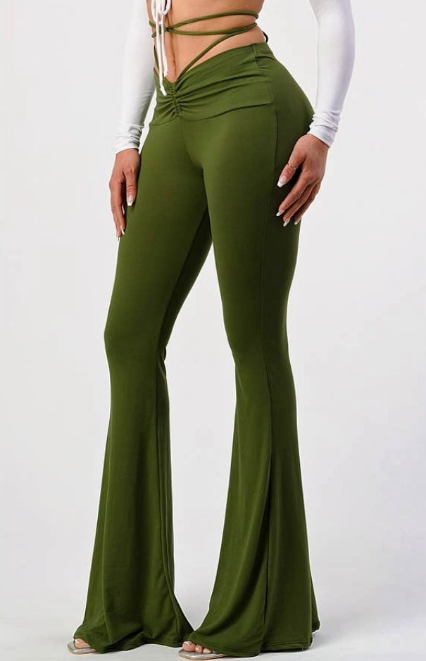 Mid rise flare pants with wrap around string Estilo Muñeca