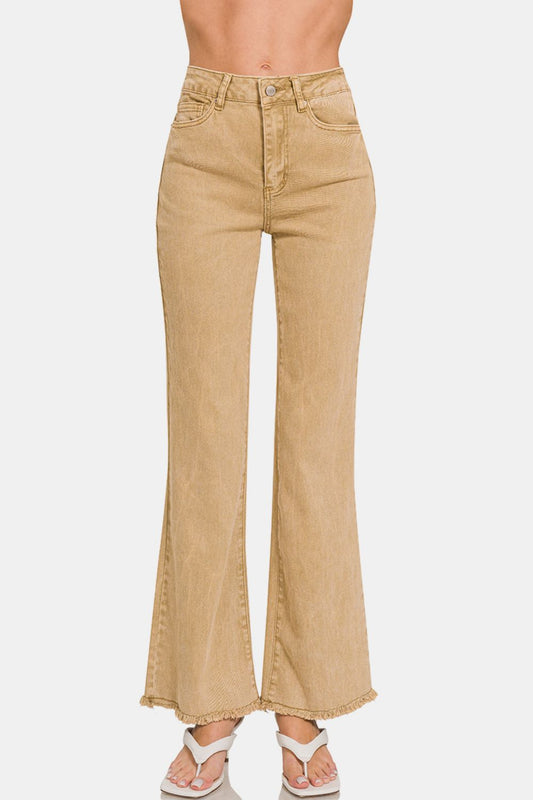 Acid Washed Frayed Hem Bootcut Jeans