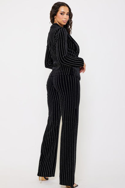 Velvet Striped Rhinestone Suit Set