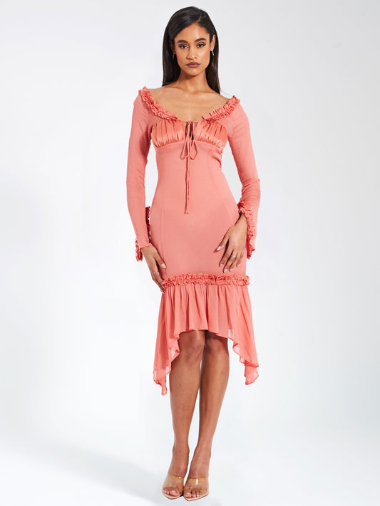 Rosy Mauve Satin Rayon Midi Dress