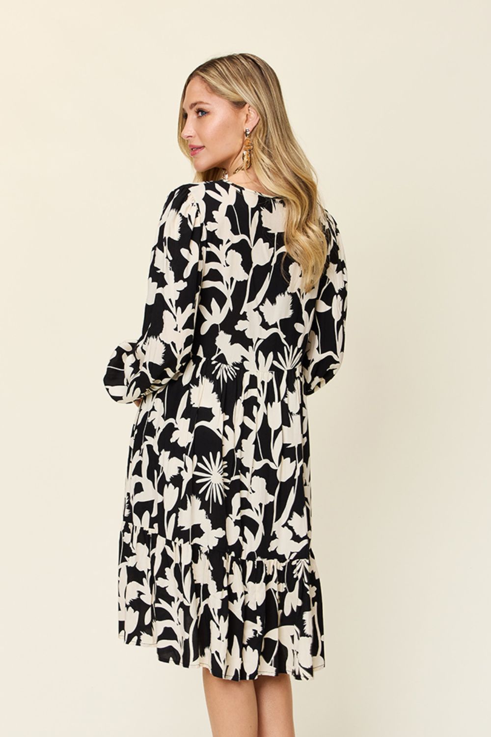 Printed Ruffle Hem Long Sleeve Dress