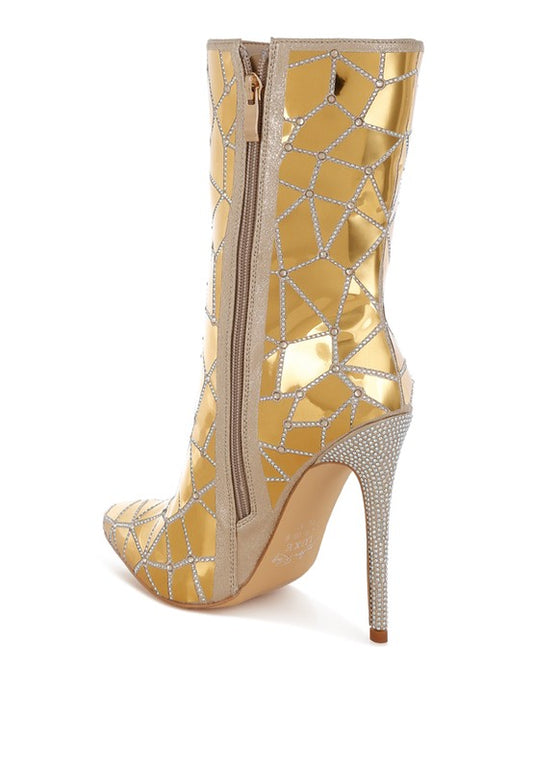 Rhinestones Embellished Metallic Boots
