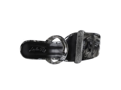 Clear Block Heeled Marble Print Slides