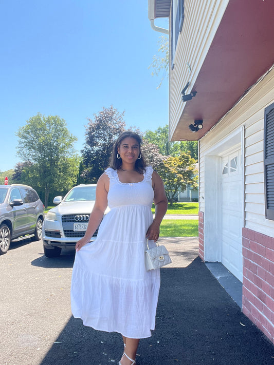 Ruffle Cap Sleeve Smocked Tiered Midi Dress