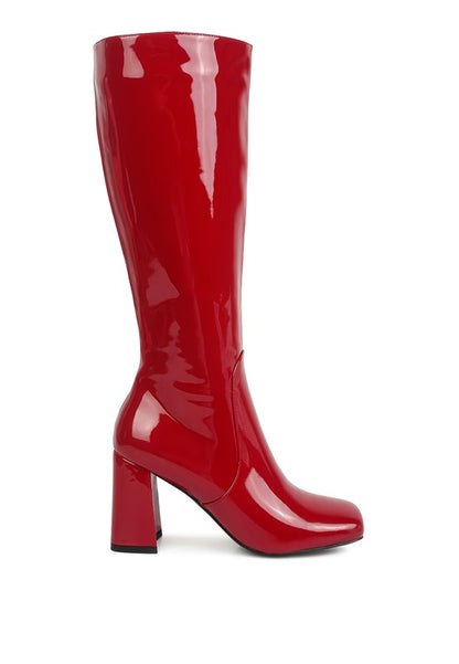 HYPNOTIZE Patent PU Block Heeled Calf Boots