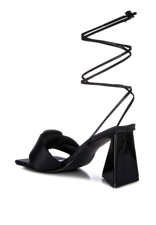 Knotted Triangular Block Heel Sandals