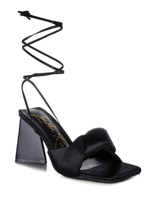 Knotted Triangular Block Heel Sandals