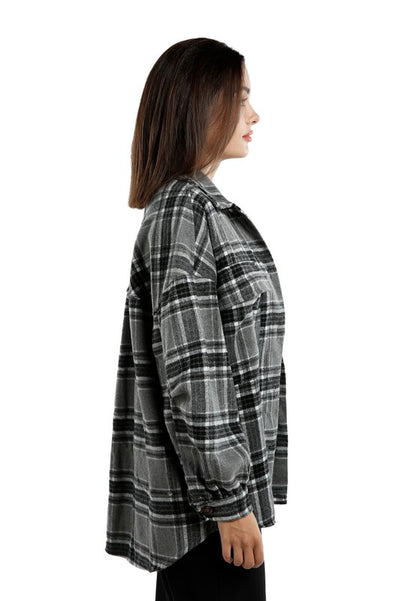 Long Sleeves Oversized Checkered Shacket