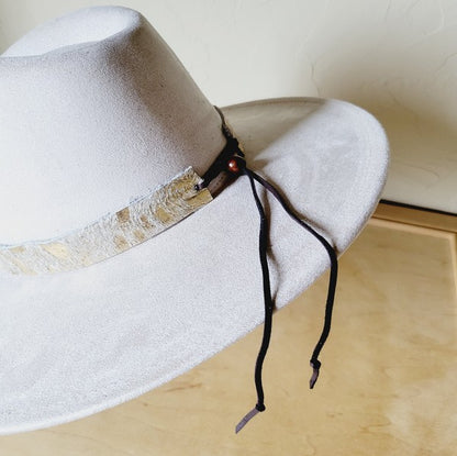 Cream & Gold Metallic Leather Hat