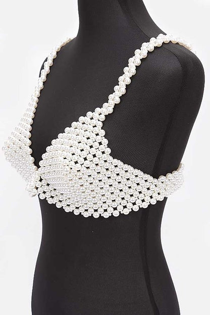 Faux Pearl Braided Bra Top