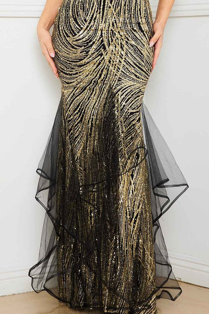 Gold Glitter Swirl Patterned Maxi Dress