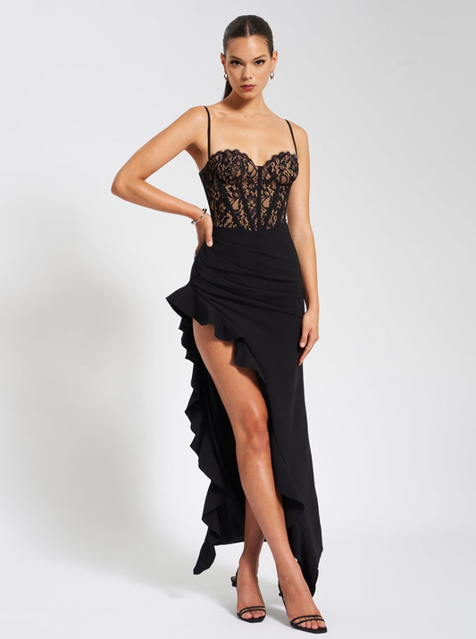 Black lace corset maxi dress