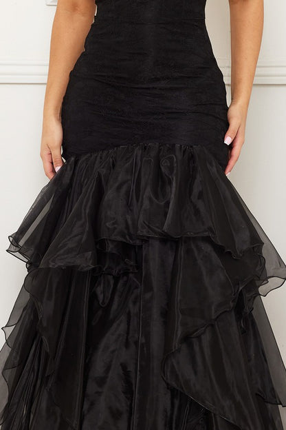 Lace and Chiffon Ruffle Mermaid Maxi Dress