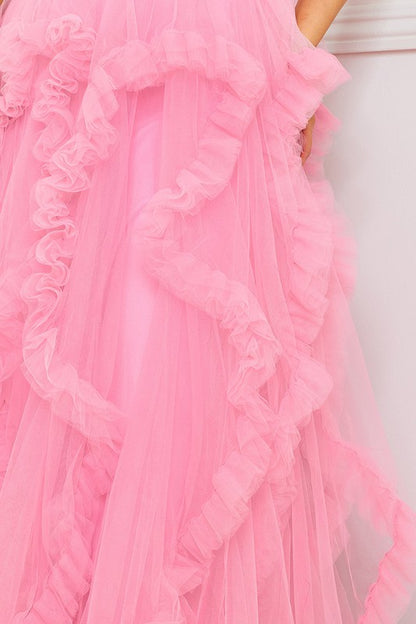 Mesh Ruffle Drapped Maxi Dress