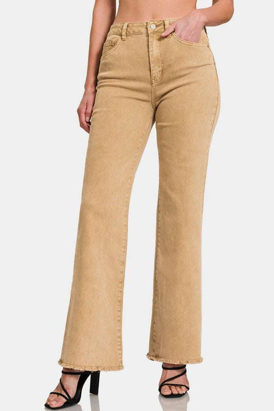 Acid Washed Frayed Hem Bootcut Jeans