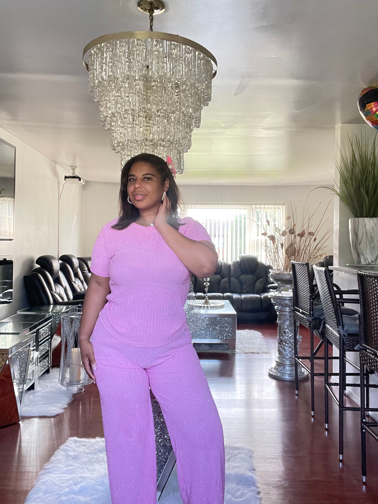 Glittered and Pink Pant Set