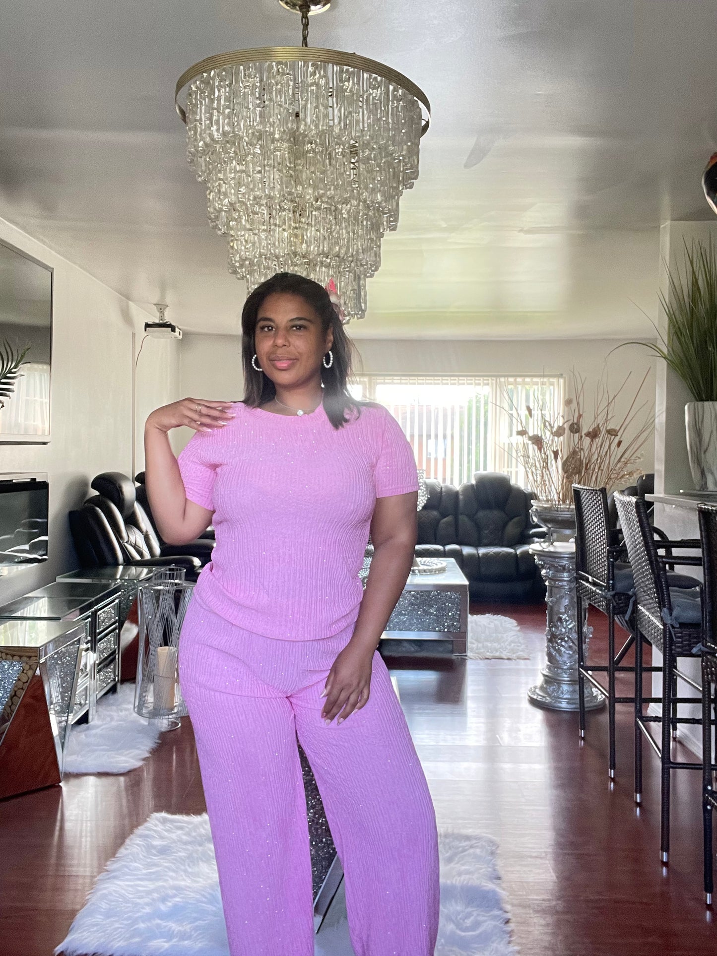 Glittered and Pink Pant Set