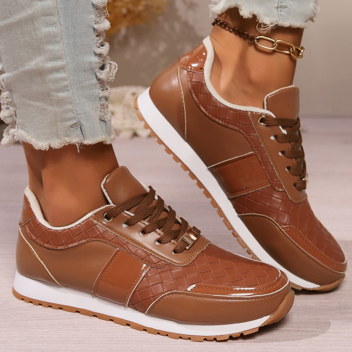 Lace-Up PU Leather Sneakers
