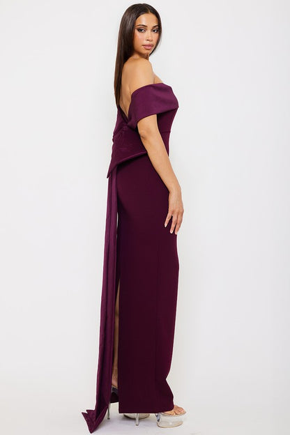 Contrast Fabric Off Shoulder Maxi Dress