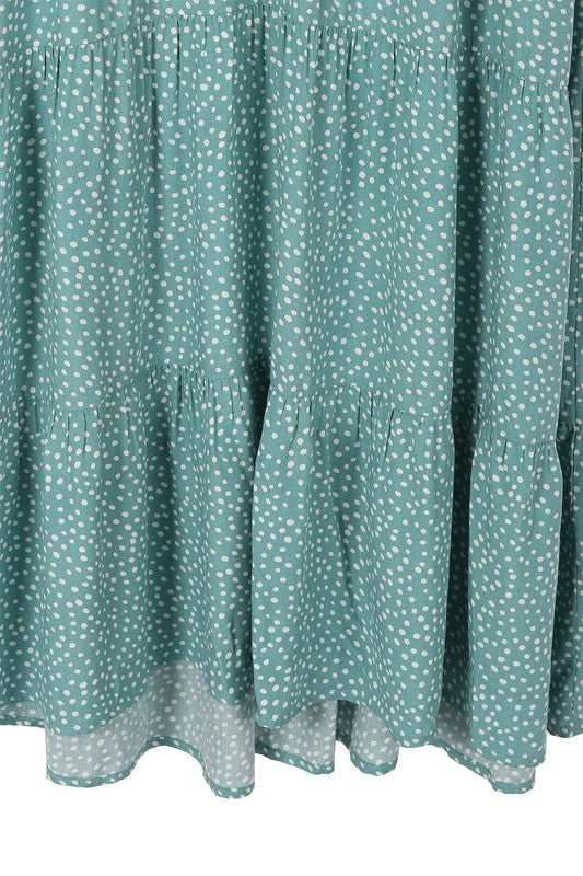 Deep V-neckline turquoise tiered dress