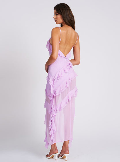 Lilac Rayon Ruffle Maxi Dress