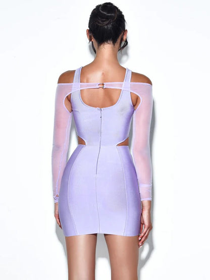 Lavender Mesh Sleeve Bandage Dress
