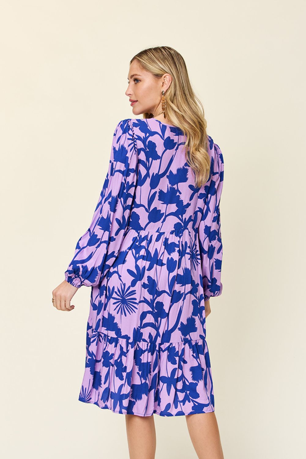 Printed Ruffle Hem Long Sleeve Dress