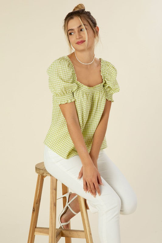 Smocked blouse with puff sleeve Lilou