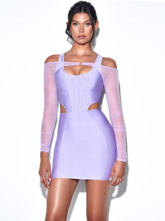 Lavender Mesh Sleeve Bandage Dress