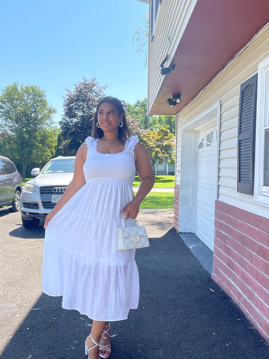 Ruffle Cap Sleeve Smocked Tiered Midi Dress