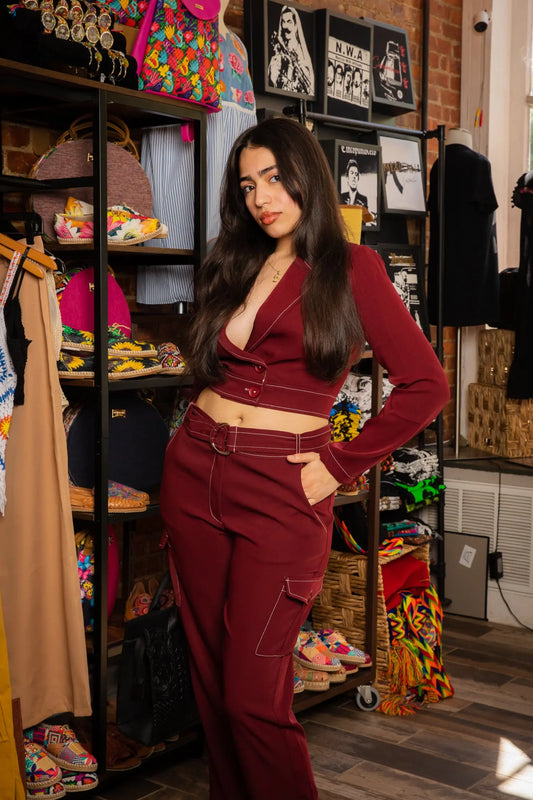 Blazer And Pants Set In Burgundy estilomunecaboutique