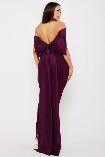 Contrast Fabric Off Shoulder Maxi Dress